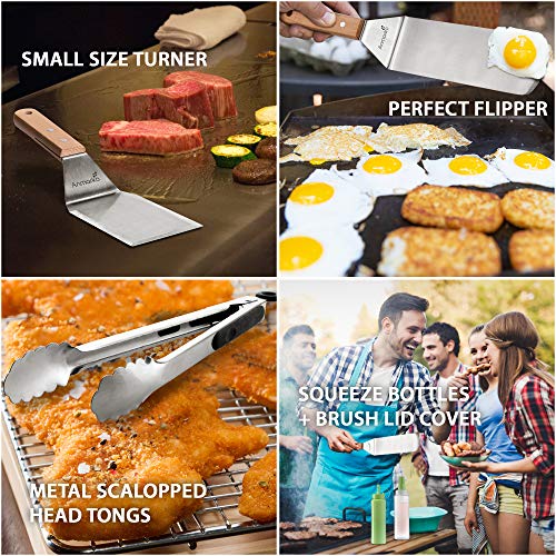 Metal Spatula Set of 4 - Griddle Accessories kit - Grill Flat Spatula Pancake Flipper Hamburger Turner - Metal Utensil Great for BBQ Grill Flat Top Cast Iron Griddle - color: WH 2pcs bth