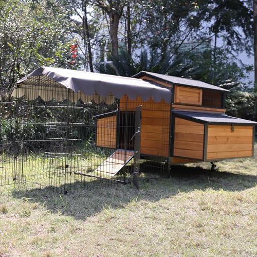 GUTINNEEN Mobile Chicken Coop with Strong Iron Frame Outdoor Hen House with Run Poultry Cage with Waterproof Roof,Nesting Box,Pull-on Tray,6-8 Chickens - size: 76.7"L x 53.8"W x 36.8"H
