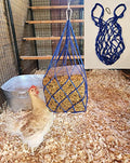 Blue Chicken Coop Flock Block Bird Seed Hanging Bag Veggie Treat Holder - Poultry Feeder Toy Accessories Cabbage Bowl Sack - Holds 25 lb Pound Bird Seed Blocks, Poultry Run Wildlife Feeder