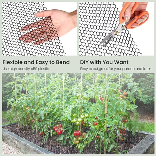 6 Rolls Plastic Chicken Wire Fencing Mesh 120 x 15.7 Inch Each Plastic Mesh Fence with Zip Ties Hexagonal Poultry Netting Garden Fencing Cat and Bird Netting (Black) - color: Black