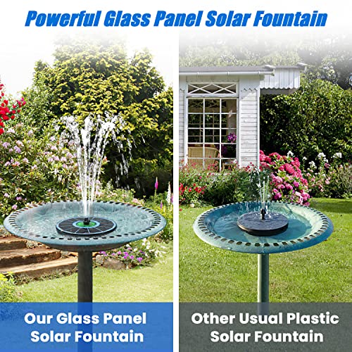 Yzert Solar Fountain Full Glass Panel No Battery, 3.5W Solar Bird Bath Fountains with 4 Fixed Rods & 7 Nozzles, Solar Fountain Pump for Bird Bath, Garden, Pond, Pool, Patio,Hummingbird - color: Green Flower Blue Panel