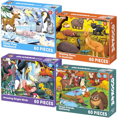 Puzzles for Kids Ages 4-6 - 4 x 60 Piece Jigsaw Puzzles for Toddlers 3-5 | Polar, Birds and Animals - Educational Kids Puzzles Ages 6-8 - Learning Gift Game for Children and Toddlers - color: 4x60 Birds