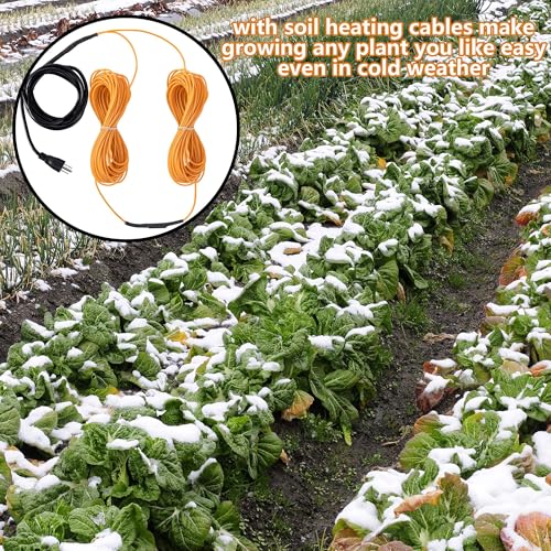 59 Ft Thermostatic Soil Heating Cable, Rubber Plant Soil Heater Cable | Heating Warming Cable with Thermostat and Ground Stake, Plant Soil Heater Cable for Winter Graden Greenhouse Seed Grow - color: 59 Ft