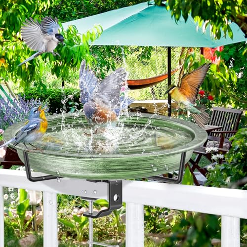 Deck Mounted Bird Bath for Outside, Detachable Birdbath Bowl with Sturdy Clamp, Outdoor Bird Baths Bowl for Attracting Birds Garden Yard Decor (Retro Green) - color: Retro Green