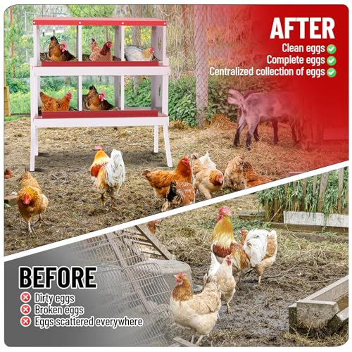 6-Hole Chicken Nesting Box, Rustproof Galvanized Steel Roll-Out Egg Collection with Vented Design, Laying Box for Hens, Poultry Coop Accessories for Egg Layers - color: red, size: 32.1"L x 16.9"W x 26.6"H
