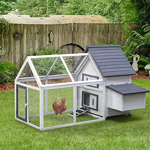 PawHut Grey and White Wooden 0.07-Acre In-Ground Poultry Cage with Nesting Box, Ramp, Run D51-102 | Outdoor Chicken House Poultry Cage, Hen, Removable Tray, Roosting Bars, Ramp, for Garden Backyard - color: Dark Gray