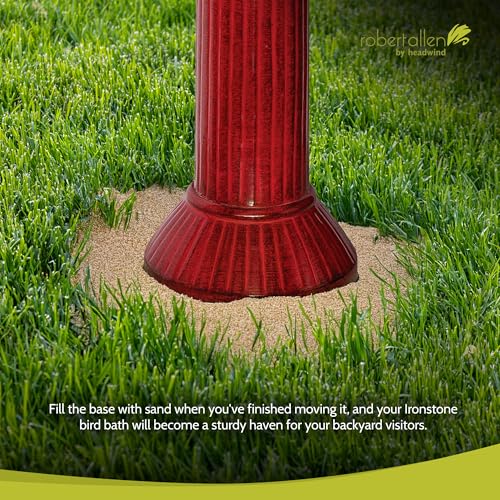 Headwind Metal Bird Bath for Outside – 18" Ironstone Cayenne Red Birdbath Bowl for Outdoors, Decorative Garden Bird Fountain, Yard Decor or Patio by Robert Allen - size: 18 Inch