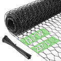 Chicken Wire 13.7 in x 237 in Poultry Wire Netting Hexagonal Galvanized Mesh Garden Fence Barrier for Pet Rabbit Chicken Fencing with 100 Pcs Cable Zip Ties(PVC-Coated) - color: Black, size: 13.7"x237"+100Ties