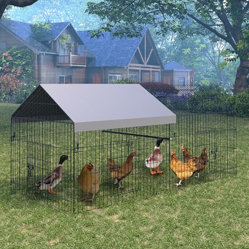 GarveeTech Chicken Coop Metal, 86 Inch & 130 Inch Length Portable Chicken Run with 4-Door, Waterproof & UV Resistant Cover, Large Multi-Pet Outdoor Cage, Duck Houses for Outside Farm Backyard - size: 86.6"L x 39.4"W x 39.4"H