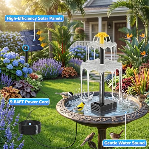 Solar Water Fountain for Bird Bath, 2.5W DIY Solar Powered Fountain Pump Kit with 4 Spray Nozzles, 9.54FT Cable for Birdbath, Garden, Pond, Pool, Outdoor - color: 2.5w Solar Fountain