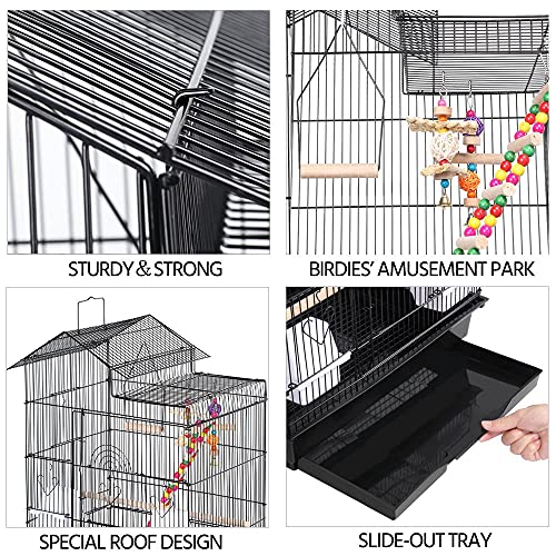 Yaheetech 39" Roof Top Flight Cage with Toys, Wrought Iron Bird Cage for Cockatiels, Conures, Lovebirds, Budgies & Small Birds - color: Black
