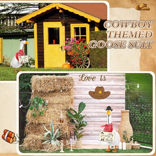 Cowboy Porch Goose Outfit Decoration Set,Red,Black - color: Black, Red