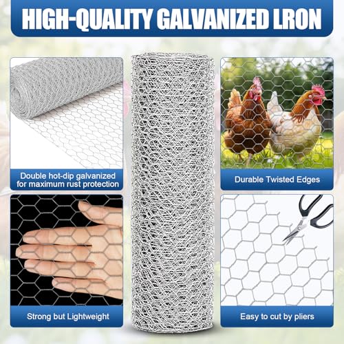 Chicken Wire,16"×50FT Hexagonal Chicken Wire Fencing Mesh for Garden Craft | Hot-dip Galvanized Chicken Wire, Sturdy Chicken Wire Roll Plant Protector,Rabbit Fence, Wire Fence Rolls for Craft Projects - size: 16*50ft