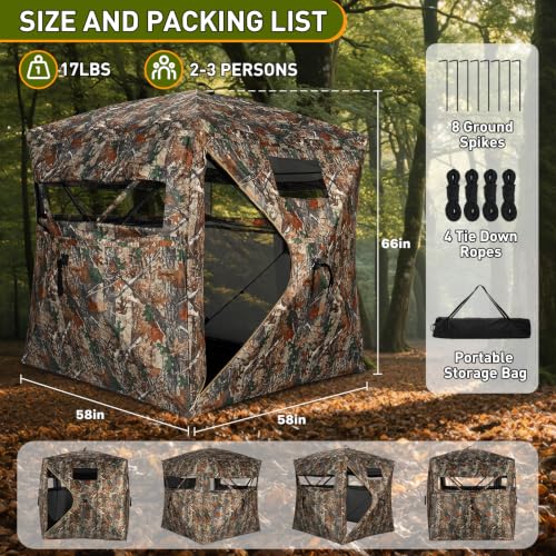 TLC Sport Hunting Blind with Carrying Bag, 270/360 Degree See Through Ground Blind, Pop Up Hunting Tent Portable Concealed Camouflage Tent for 2/3/4 Person - size: 2-3 Person