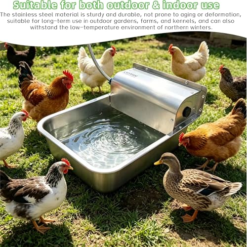 Automatic Dog Water Dispenser,Wide Mouth Design,Water Level Control | 11L Stainless Steel Outdoor Dog Water Bowl,with Float Valve Auto Refill for Dogs, Alpacas & Livestock,with 3/4" Brass Adapter - size: Large - Fixed Water Level