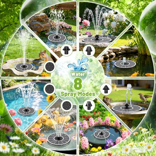 Solar Fountain with 3 Spray Height, Works in Shade, 3.5W Glass Solar Bird Bath Fountains with 2000mAh Battery and 4 Rotating Rods, 7 Nozzles, Outdoor Water Fountain Pump for Garden, Pool, Pond - color: White