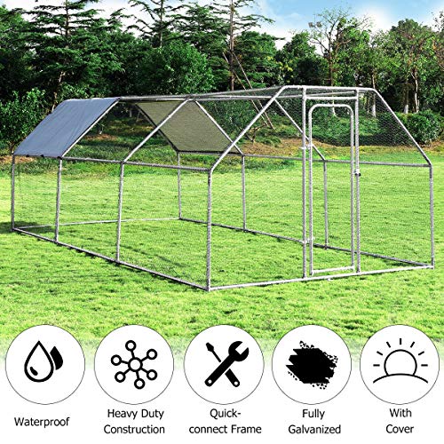 Giantex 18.5ft Large Metal Chicken Coop, Walk-in Chicken Coops Hen Run House Shade Cage with Waterproof and Sun Protection Cover for Outdoor Backyard Farm Use Poultry Cage (18.5 x 9.2 ft, Flat) - size: 221.0"L x 110.5"W x 77.0"H