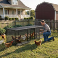 83 Inch Heavy Duty Metal Chicken Coop, Large Portable Chicken Cage with Lockable Feeding Doors and Top Access, Outdoor Rabbit Hutch for Chickens Ducks Geese Bunnies - size: 83.0"L x 27.6"W x 24.0"H