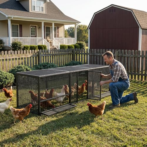 83 Inch Heavy Duty Metal Chicken Coop, Large Portable Chicken Cage with Lockable Feeding Doors and Top Access, Outdoor Rabbit Hutch for Chickens Ducks Geese Bunnies - size: 83.0"L x 27.6"W x 24.0"H