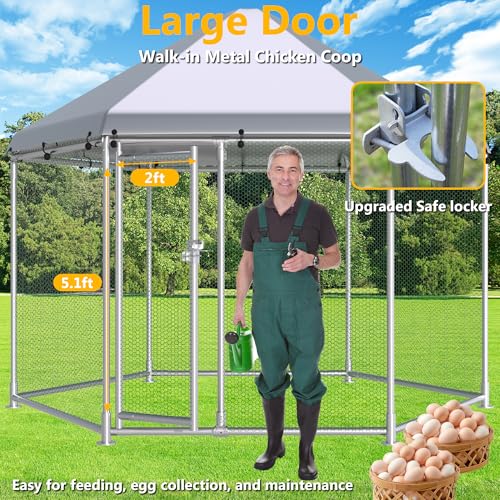 HITTITE Large Metal Chicken Coop with Run, 13.2 x 11.4 x 8.6 ft Walk in Poultry Cage Chicken Run Pen, Hexagonal Roof Outdoor Chicken Runs for Yard with Waterproof & Anti-UV Cover - size: 156.0"L x 156.0"W x 103.0"H
