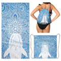 2-in-1 Convertible Towel & Backpack Microfiber Beach Towel Bag with Boho Whale - color: Mandala Whale Blue