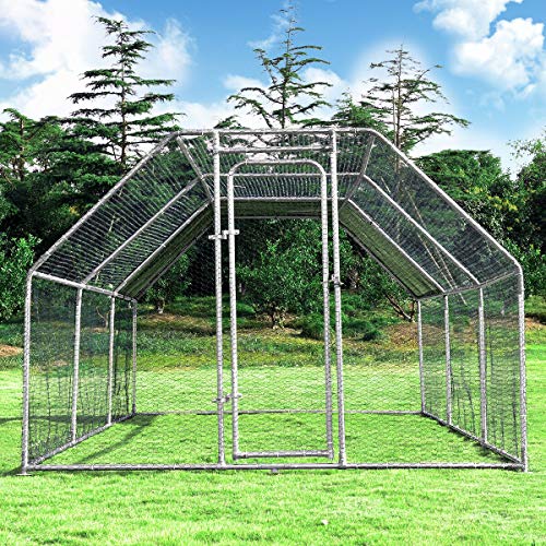 Giantex 18.5ft Large Metal Chicken Coop, Walk-in Chicken Coops Hen Run House Shade Cage with Waterproof and Sun Protection Cover for Outdoor Backyard Farm Use Poultry Cage (18.5 x 9.2 ft, Flat) - size: 221.0"L x 110.5"W x 77.0"H