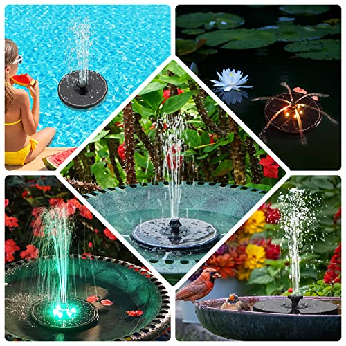 Solar Fountain New, 3.5W Solar Bird Bath Fountains with Glass Panel, 2200 Battery, Hummingbird Water Features with Color LED Lights, 8 Spray Modes & 4 Fixed Pipes for Garden, Pool, Pond - color: Black