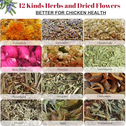 21oz Chicken Nesting Herbs for Chicken Coop - Nesting Box Herbs with 12 Dried Floral Herbs for Chickens, Coop Refresher for Chickens & All-Season Bedding for Backyard Laying Hens, Chicks