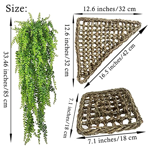 Reptile Hammock,Large Lizard Lounger,Bearded Dragon Tank Accessories Natural Seagrass Hammocks Hanging Flexible Climbing Vines Decoration for Gecko Snakes Chameleon(4 PCS)