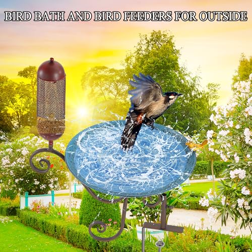 Metal Deck Mounted Bird Bath, 12" Beck Railing, Balcony Bird Bath for Outdoor, Garden, Patio, Antique Blue Green