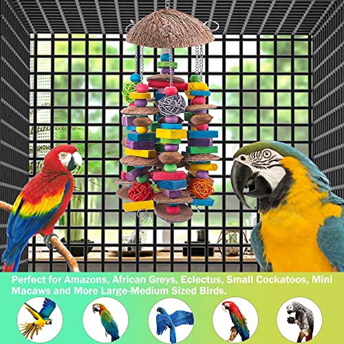EBaokuup Large Bird Parrot Toys, Colorful Wooden Blocks Bird Chewing Toy Parrots Cage Bite Toy for Macaws Cokatoos African Grey and Large Medium Parrot Birds
