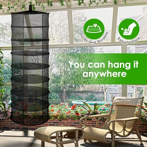 iPower Herb Drying Rack 8-Layer 2ft Mesh Hanging Net Dryer Collapsible with Opendoor, Pothook and Storage Bag, for Hydroponics Flowers, Buds, Fruits, Seafoods, Clothes, 2 Packs - size: 8-Layer Open