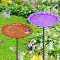 2PCS Hummingbird Bird Bath for Outside, Freestanding Metal Flower BirdBaths Bowl with Stake, Detachable Birdfeeder for Outdoor Yard Lawn Garden Decor (2PCS-Purple-Orange) - style: 2PCS-Purple-Orange