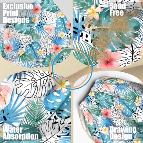 Holiday Beach Towel Bag 2 in 1 Tropical Leaves Beach Towel Backpack Convertible for Women Men - color: Tropical Leaves Blue