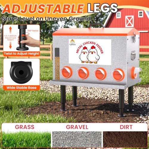 16-Gal Metal Automatic Chicken Feeder with No-Waste Feeding Tray | 88LB Capacity, 8 Feeding Ports, Rust-Proof Alloy Steel, Clear Viewing Window, Height-Adjustable Legs for Chicken Coops - color: Orange, size: 16GAL-88LB