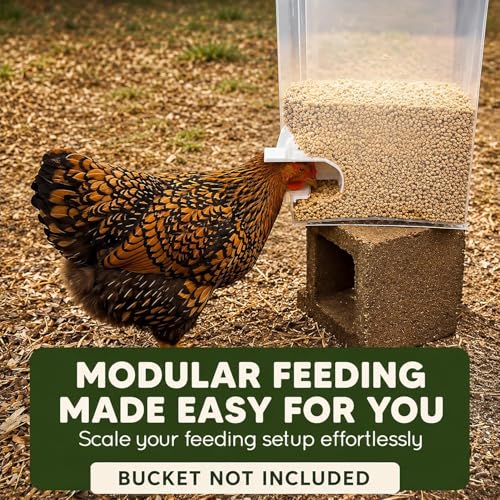 DIY Port PVC Gravity Fed Chicken Feeder 4 Ports and Hole Saw | Use for Buckets, Barrels, Bins, Troughs | Rain Proof, Weather Resistant, No Waste Chicken Feeders | As Seen on Shark Tank, Gravity Fed Chicken Feeder, for Buckets, Barrels, Bins & Troughs, Pou