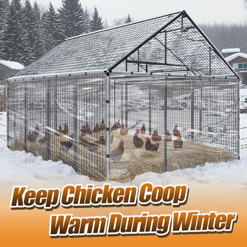 MEWTOGO 6.6x13ft Chicken Coop Covers Accessories for Winter | Easy to Install & Waterproof Chicken Run Tarp, with Elastic Cords & Rope - size: 6.6x13ft