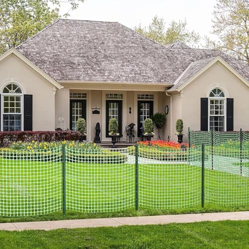 Amagabeli Heavy Duty Metal Fence Posts 4 Feet 10 Pack No Dig Garden U Post Stakes for Wire Fence Temporary Fencing Electric Fence Wire Safety Fence Mesh Fence Garden Fencing T Post for Yard Green - size: 4 Feet Post