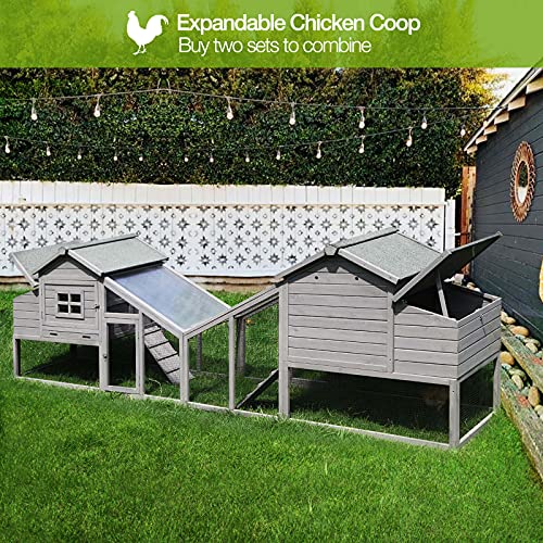 GUTINNEEN Chicken Coop with Wheels Mobile Outdoor Hen House Weatherproof Duck Cage with Large Nesting Box, Leak-Proof Tray, UV-Resistant Roof for 2-4 Chickens (Grey) - color: Grey