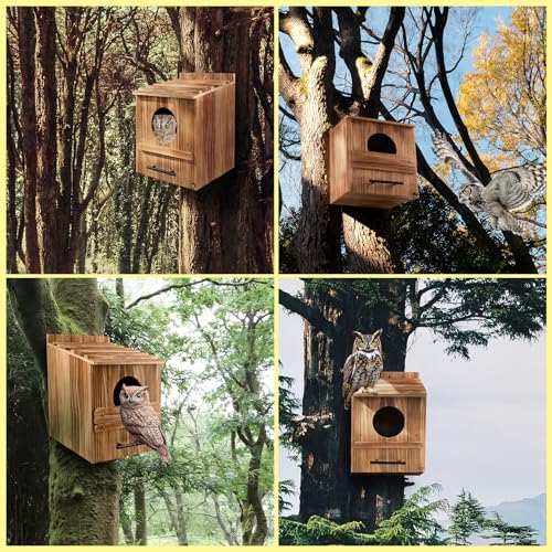 Large Owl Houses for Outdoors, 17" x 12.5" x 12.5" Barn Owl Box | Extra Wide Wooden Bird Nesting Box with Removable Entrance Plate - Habitat for Barn, Screech, Boreal, Saw-Whet & Elf Owls