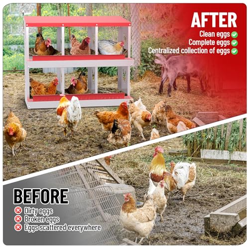 Garvee 6-Compartment Metal Chicken Nesting Box, Rustproof Galvanized Steel with Ventilated Holes, Removable Trays & Sturdy Bracket Legs, Easy Egg Collection - Red - color: Red, size: 6 Compartments