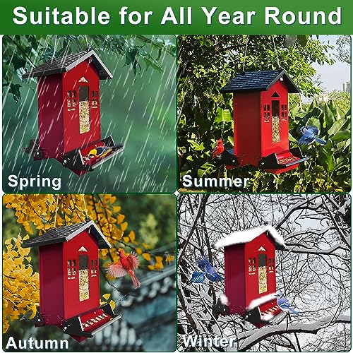 Squirrel Proof Bird Feeders for Outdoors, 6LB Metal Hanging Feeders, Large Wild Feeders for Cardinals, Chickadees, Durable Backyard Feeders (Red) - color: Red