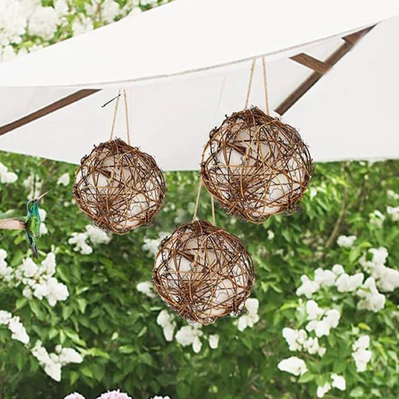 Mipcase Refillable Nesting Material Holder Hummingbird Nesting Supplies for Wild Birds Rattan Bird Nest Material Holder Outdoor Hanging Station for Garden Backyard Bird Watching 3 Pack