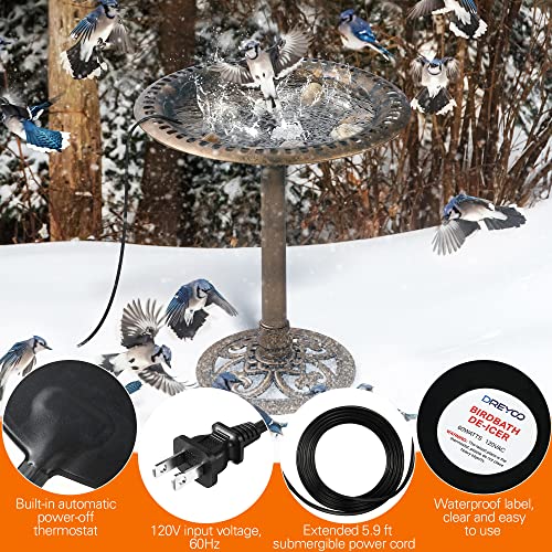 Dreyoo Bird Bath De Icer, 60w Submergible De Icer, Thermostatic Controlled Winter Water Heater Deicer for Bird, Chicken, Duck, Farm Trough, Design Patent Product(2 Pack)