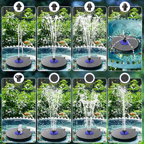 SZMP 3.5W Upgraded Glass Panel Solar Fountain with RGB Night Show, Anti-Drift Fixer & 7 Nozzles, Strong Floating Bird Bath Fountain for Garden, Pond, Outdoor (Black) - color: Black