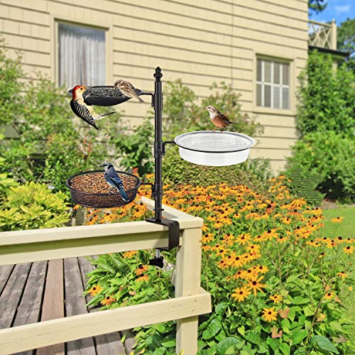 Balcony & Porch Deck Railing Bird Feeder - 3 Tray, Bath Spa, Great for Attracting Wild Bird - color: 3 Tier deck bird feeder bronze