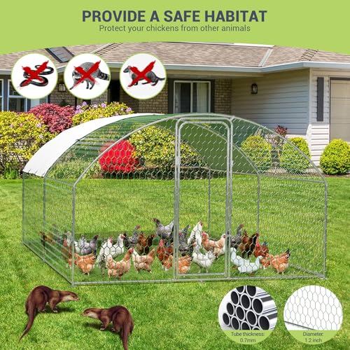 Large Chicken Coop for Yard, Large Metal Chicken Run, Walk-in Poultry Cage with Waterproof and Anti-Uv Cover for Outdoor Backyard Farm, Doom Roof, 9.8×13.1×6.6ft - size: 9.8×13.1×6.6FT