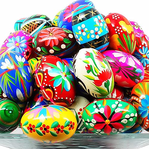 Polish Easter Hand Painted Wooden Eggs (Pisanki) Decorative Eggs for Easter Set of 6 Medium Eggs - size: Set of 6 Medium