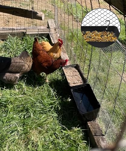 Chicken Feeder, 2 Pack, Poultry Feeders and Waterers, Hanging Goat Feeder, Livestock Fence Feeder, Feed Trough and Waterer Bucket with Clips, Black - color: 2 Pack Black