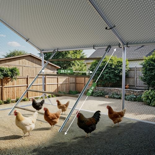 Sannwsg Large Metal Chicken Coop with Run, 10x13 FT Walk in Chicken Pen with Feeding Door, Secure Lock, Heavy Duty Poultry Cage with Waterproof Cover for Outdoor Farm Use - size: 118.0"L x 157.0"W x 79.0"H